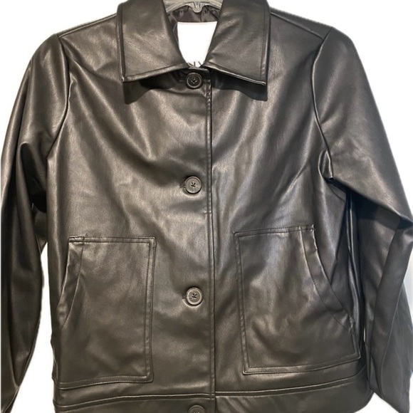 Anthropologie NVLT Women’s Black Vegan Leather Jacket Collar Buttons Pockets M - Picture 12 of 15